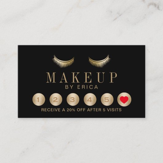 ロイヤリティカード |ブラック&金ゴールドのメイクアップアーティスト (正面)