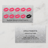 ロイヤリティカード|メーキャップアーティストのモダンな銀製のグリッター ロイヤリティカード (正面/裏面)