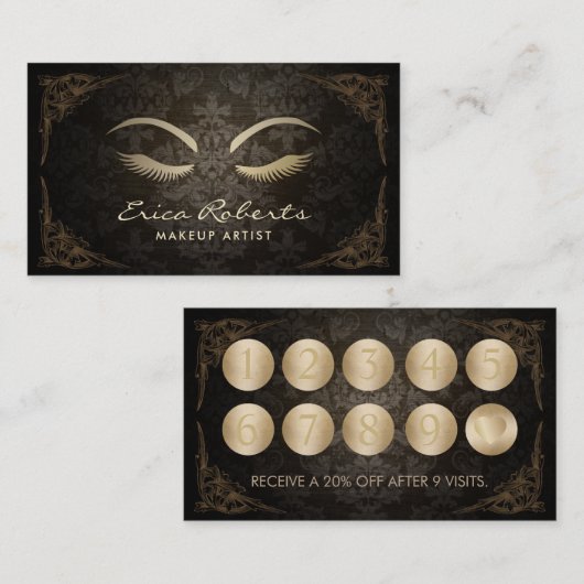 ロイヤリティカード|メーキャップアーティストのヴィンテージのダマスク織のサロン ロイヤリティカード (正面/裏面)