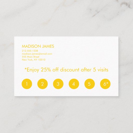 ロイヤリティカード |明るい黄色 |ゴールデン 名刺 (裏面)