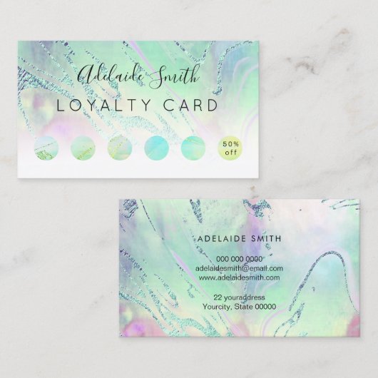 ロイヤリティカーフェイクドのホログラフィック効果緑色の流体 名刺 (正面/裏面)