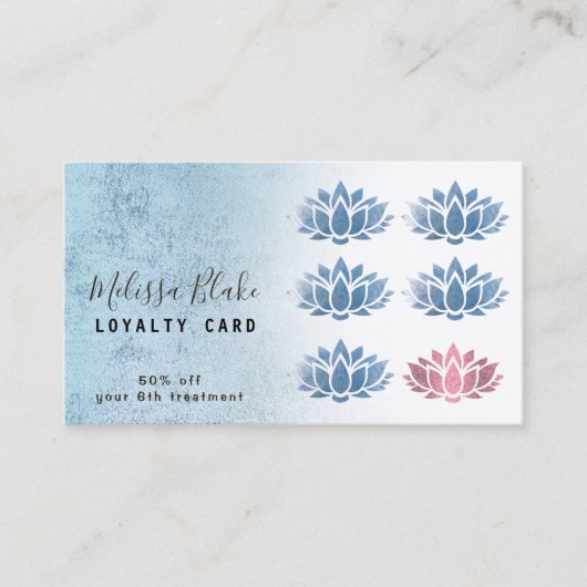 ロイヤリティカーフェイクドの青い箔ロータロゴ 名刺 (正面)