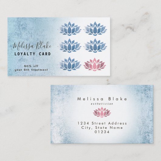 ロイヤリティカーフェイクドの青い箔ロータロゴ 名刺 (正面/裏面)