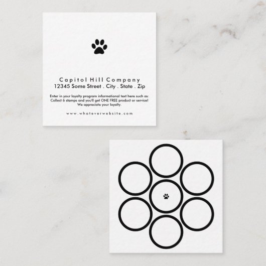 ロイヤリティプログラムペット足の正方形 ロイヤリティカード (正面/裏面)