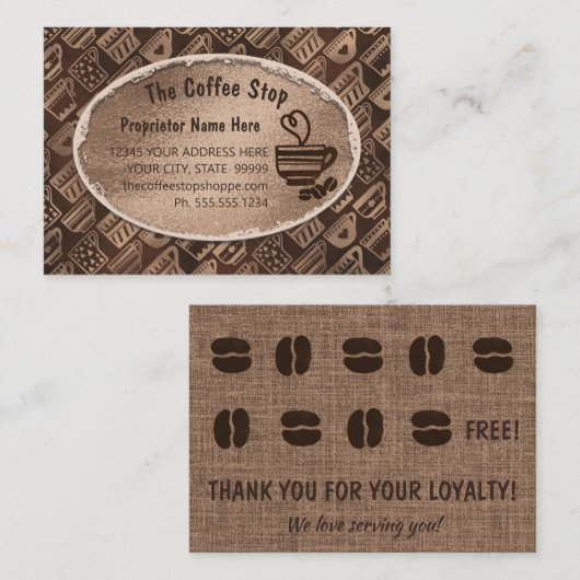 ロイヤリティ喫茶ラテマグビーンズブラウンアート 名刺 (正面/裏面)