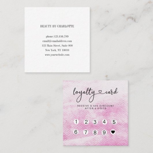 ロイヤリティ10爪、 ネイルまばたき水彩 スクエア名刺 (正面/裏面)