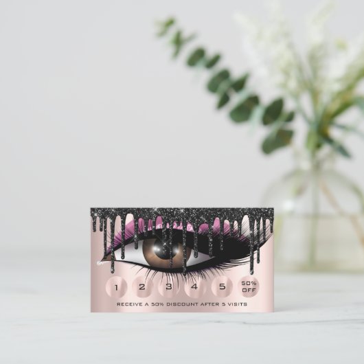 ロイヤリティ6メイクアップピンクまつ毛エクステンション 名刺 (スタンド正面)