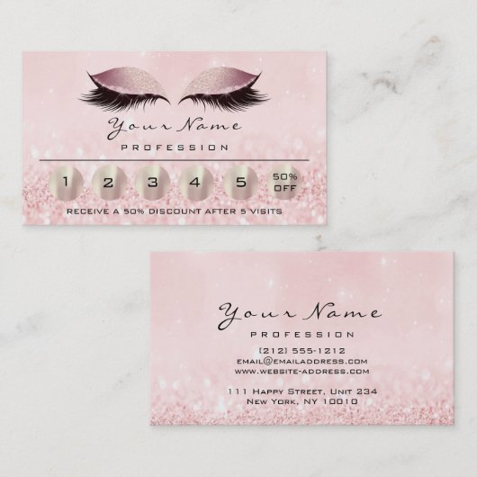 ロイヤリティ6メイクアップ眉目まぶしバラ金ゴールド 名刺 (正面/裏面)