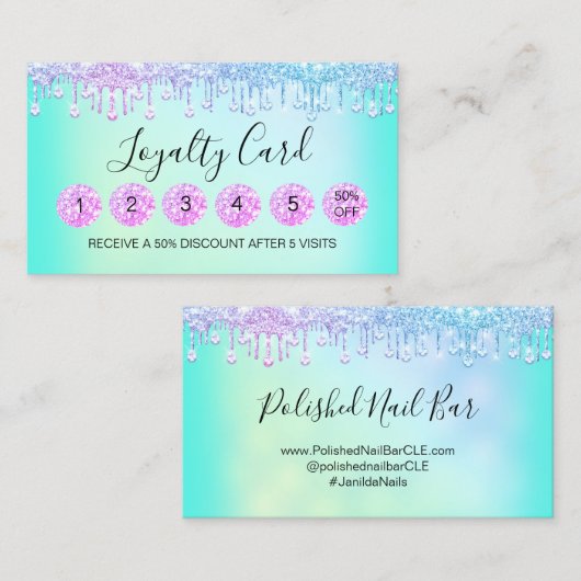 ロイヤリティ6メイクエステティシャンまつ毛ピンクドリップ 名刺 (正面/裏面)