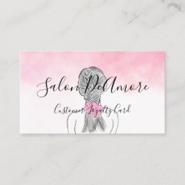 ロイヤリティ/スタンプカードガール（三つ編みピンクの水彩）  名刺