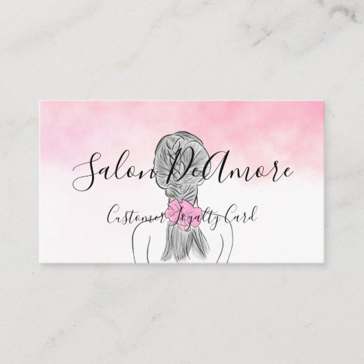 ロイヤリティ/スタンプカードガール(三つ編みピンクの水彩) 名刺 (正面)