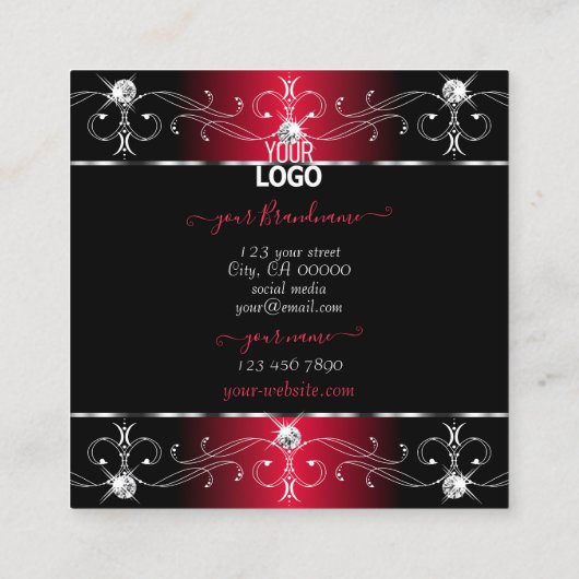 ロイヤリーブラックレッド華美オーナメント宝石ロゴの追加 スクエア名刺 (裏面)