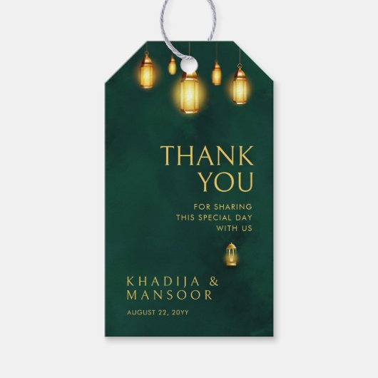 ロイヤルエメラルドグリーンゴールドライト ウェディングサンキュー ギフトタグ (正面)
