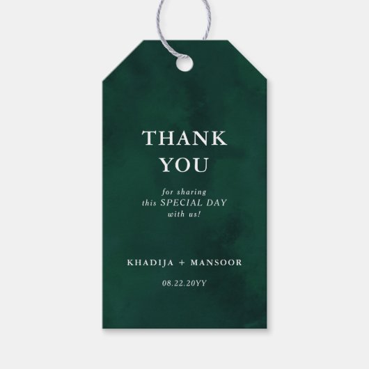 ロイヤルエメラルドグリーン＆エレガントなウェディングサンクス ギフトタグ (正面)