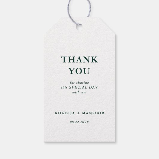 ロイヤルエメラルドグリーン＆エレガントなウェディングサンクス ギフトタグ (裏面)