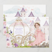 ロイヤルカー | ブルネットプリンセスの誕生日 招待状 (正面/裏面)