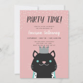 ロイヤルキャットピンクキッズバースデーパーティー 招待状 (正面)
