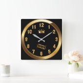 ロイヤルクラシッククラウン金ゴールドオンブラックユニーク~ スクエア壁時計 (ホーム)