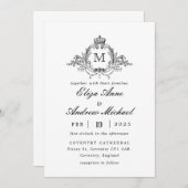 ロイヤルクラストエレガントリースモノグラム結婚式 招待状 (正面/裏面)