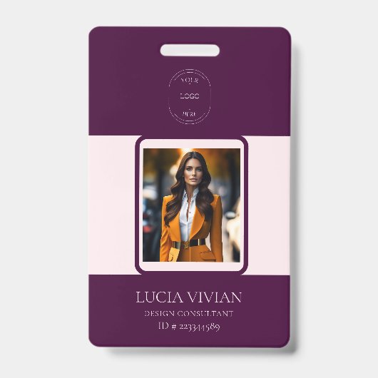 ロイヤルクリムゾンQRコード写真付社員名札 バッジ (正面)