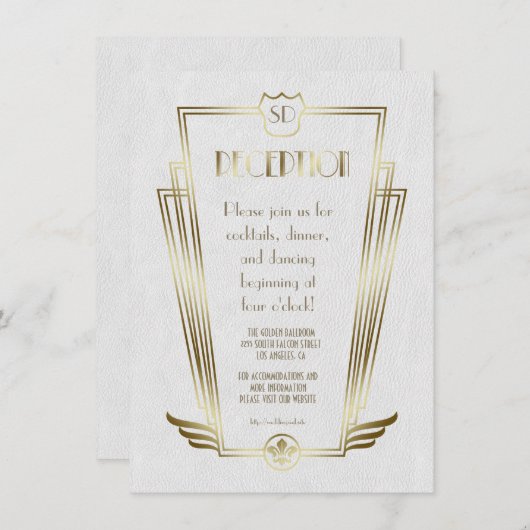 ロイヤルゴールドアートデコモノグラム結婚式の披露宴 招待状 (正面/裏面)