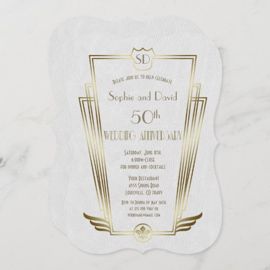 ロイヤルゴールドアートデコモノグラム結婚記念日 招待状 (正面/裏面)