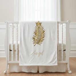 ロイヤルゴールドパームリーフ＆クラウン オーダーメイド ベビー ブランケット -