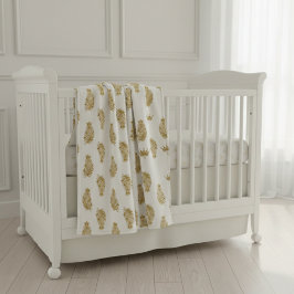 ロイヤルゴールドパーム＆クラウンパターンカスタム シェルパベビー シェルパブランケット