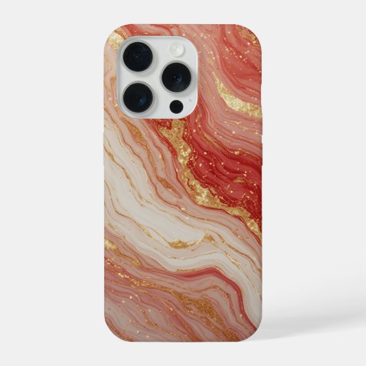 ロイヤルゴールド大理石フロー ✨ 赤い渦巻き 高級アブストラクト iPhoneケース (裏面)