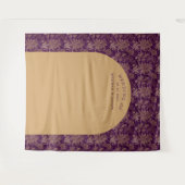 ロイヤルダマスクゴールドパープルウェディングバックドロップ タペストリー (正面(横))