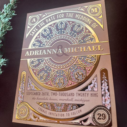 ロイヤルヌーボー リアルゴールドホイル セーブ・ザ・デート 箔招待状ポストカード