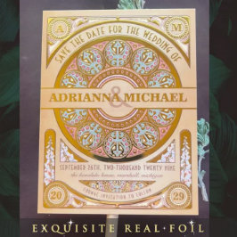 ロイヤルヌーボー リアルゴールドホイル セーブ・ザ・デート 箔招待状ポストカード