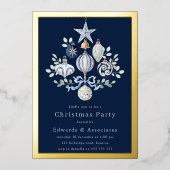 ロイヤルネイビーブルーとゴールドの縁取り クリスマスパーティー 箔招待状 (正面)