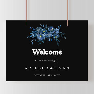 ロイヤルネイビーブルーのフラワーの結婚式ウェルカムボード ポスター