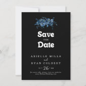 ロイヤルネイビーブルーのフラワーの結婚式 セーブザデート (正面)