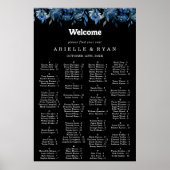 ロイヤルネイビーブルーの花のアルファベット順座席表 ポスター (正面)