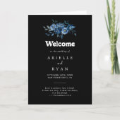 ロイヤルネイビーブルーの花の折りたたみ式結婚式 プログラム (正面)