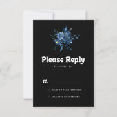 ロイヤルネイビーブルーの花のRSVP 出欠カード (正面)
