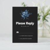 ロイヤルネイビーブルーの花のRSVP 出欠カード (スタンド正面)