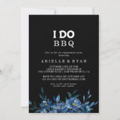 ロイヤルネイビーブルーの花柄 I Do BBQ エンゲージメントパーティー 招待状 (正面)