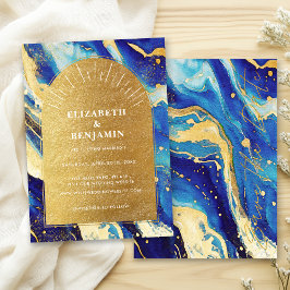 ロイヤルネイビーブルーゴールドアーチウェディングセーブザデート セーブザデート