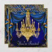 ロイヤルネイビーブルーゴールドシャンデリアパーティー招待状 招待状 (正面/裏面)