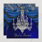 ロイヤルネイビーブルーシャンデリアパーティー招待状 招待状 (正面/裏面)