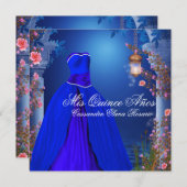 ロイヤルネイビーブルーローズのクインツェアニエラドレス 招待状 (正面/裏面)