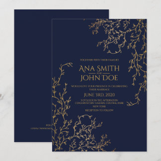 ロイヤルネイビーブルー & ゴールドの結婚式 招待状
