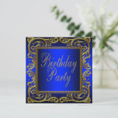 ロイヤルネイビーブルー ゴールド 誕生日パーティー 招待状 (スタンド正面)