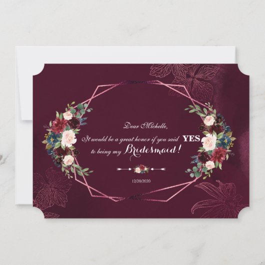 ロイヤルバーガンディの花束　あなたは私のブライズメイドになってくれる？ 招待状 (裏面)