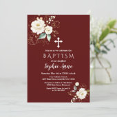 ロイヤルバーガンディーゴールドホワイトフラワーガール洗礼 招待状 (スタンド正面)