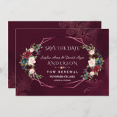 ロイヤルバーガンディーフラワーリニュー・ザ・ヴァウズ・セーブ・ザ・デート セーブザデート (正面/裏面)