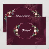 ロイヤルバーガンディーフラワー幾何学ウェディングサンキュ サンキューカード (正面/裏面)